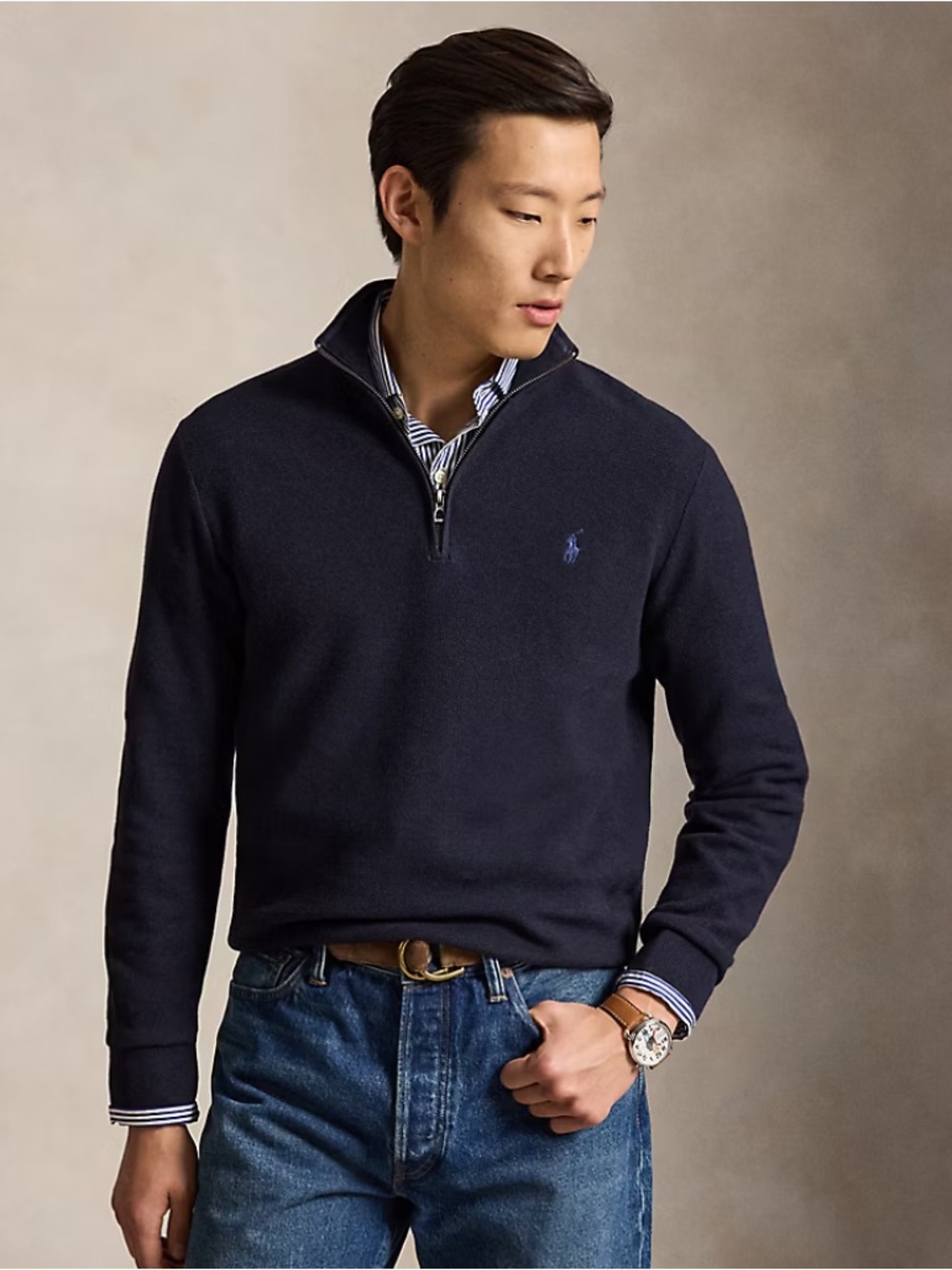 Polo Ralph Lauren Navy Cotton Quarter-Zip Sweater navy size medium.